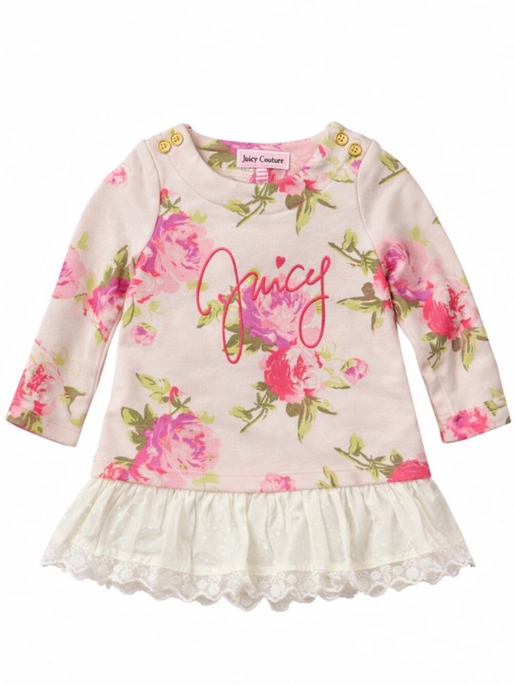 Juicy Couture Cream and Pink Floral Long Sleeve Top